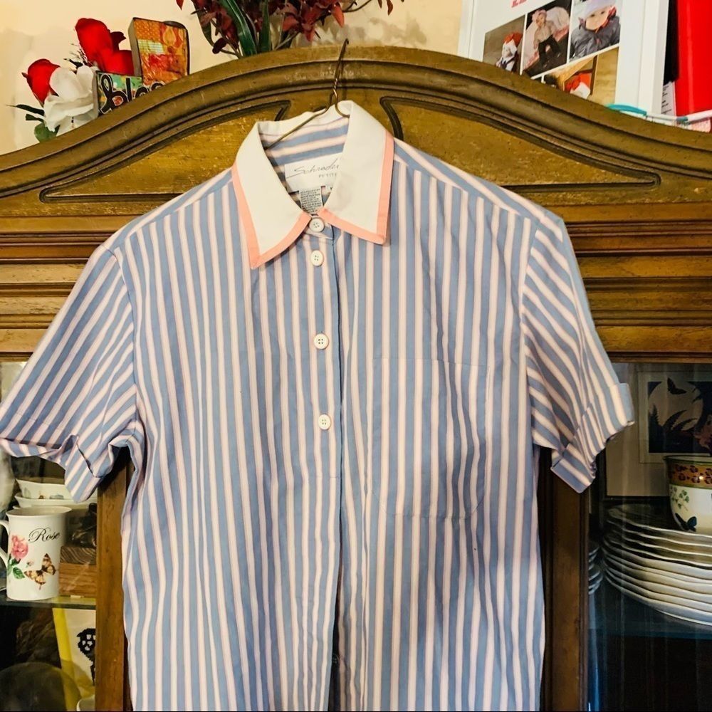 Vintage Schrader petite pink & blue shirt dress - Picture 8 of 10